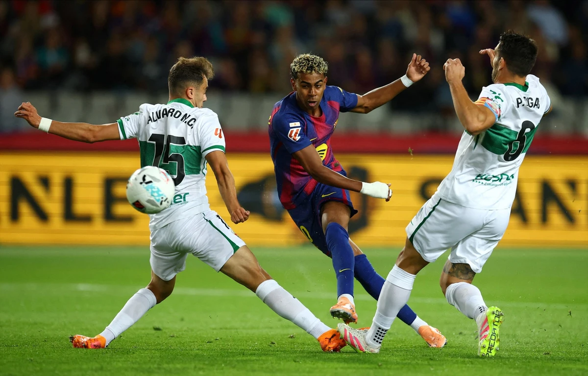 Yamal, criticized by some after a lackluster performance against Madrid, put the hosts ahead with a shot from inside the area in the ninth minute after Alejandro Balde’s assist. (Reuters)