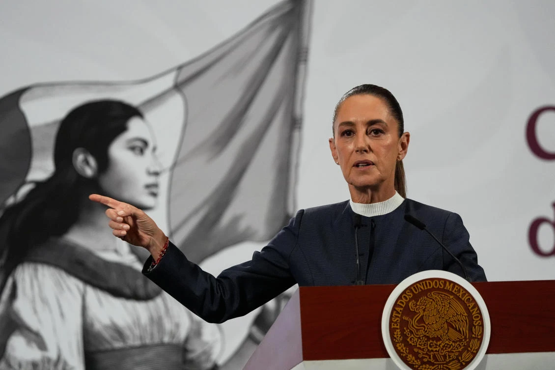 Mexican President Claudia Sheinbaum gives a morning press conference at the National Palace in Mexico City, Nov. 3, 2025. (AP)