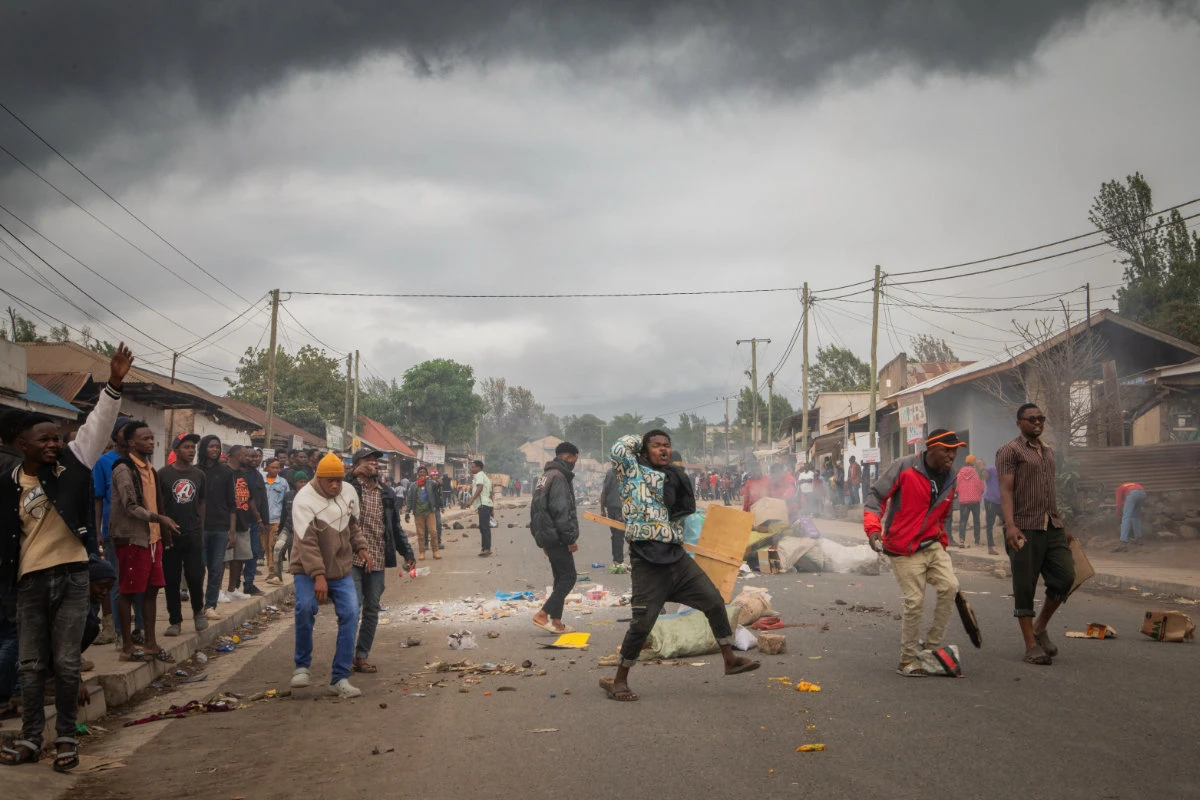 People protest in the streets of Arusha, Tanzania, on Oct. 30, 2025. (AP Photo)