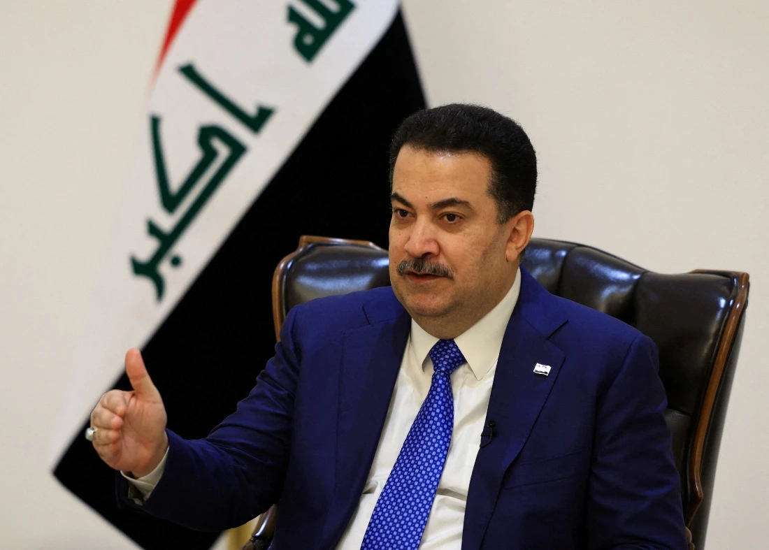 Iraqi Prime Minister Mohammed Shia al Sudani speaks during an interview with Reuters in Baghdad, Iraq. (Reuters)