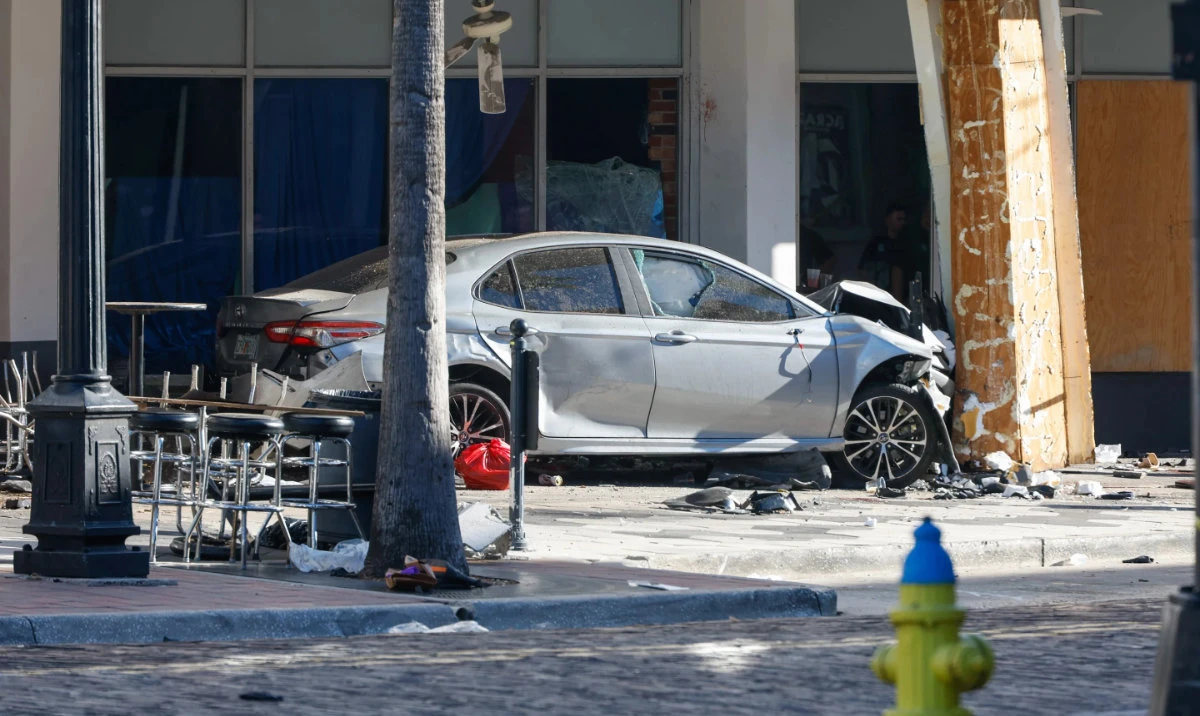A car that crashed into a local business is shown on Saturday, Nov. 8, 2025, in Tampa, Fla. (AP)