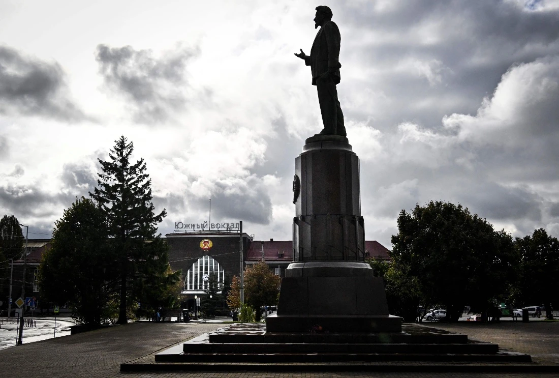 The monument of the Soviet Supreme Council Chairman Mikhail Kalinin, is seen in front of the Southern railway station in Kaliningrad. (AFP)