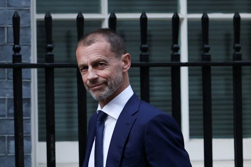 UEFA President Aleksander Ceferin arrives at 10 Downing Street for a meeting with British Prime Minister Keir Starmer, in London, Britain, Nov. 12, 2025. (Reuters)