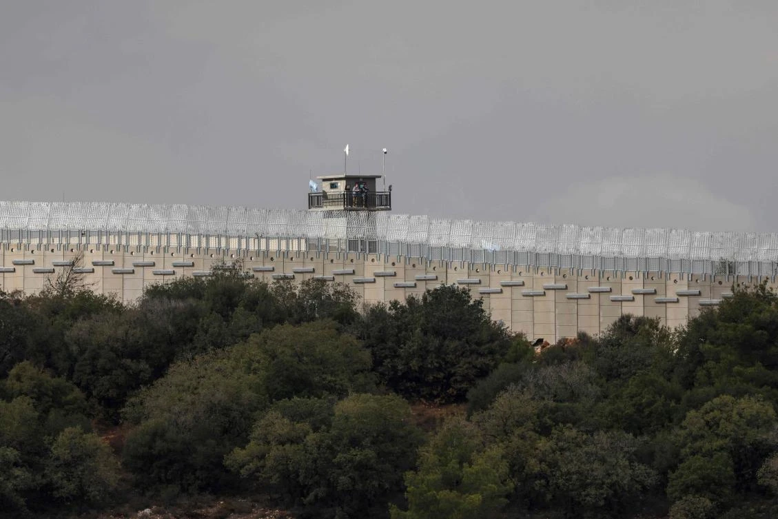 A photograph taken from Israel shows a United Nations Interim Force in Lebanon (UNIFIL) watchtower on the Lebanese side of the border separating northern Israel from southern Lebanon on November 16, 2025. (AFP)