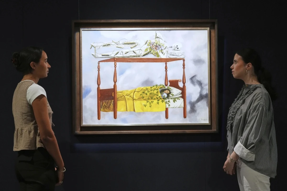 The highest price at auction for a Kahlo work is $34.9 million, paid in 2021 for “Diego and I,” depicting the artist and her husband, muralist Diego Rivera. Her paintings are reported to have sold privately for even more. (AP)