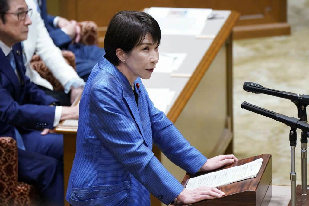 Japan's Prime Minister Sanae Takaichi takes part in a debate with opposition party leaders in the National Diet in Tokyo on November 26, 2025. (AFP)
