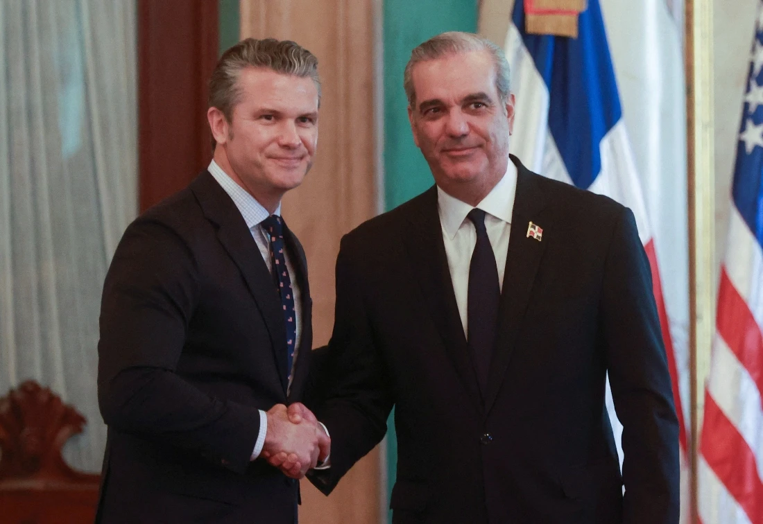 U.S. Secretary of Defense Pete Hegseth and Dominican Republic President Luis Abinader shake hands during a meeting at the National Palace, in Santo Domingo, Dominican Republic. (Reuters)