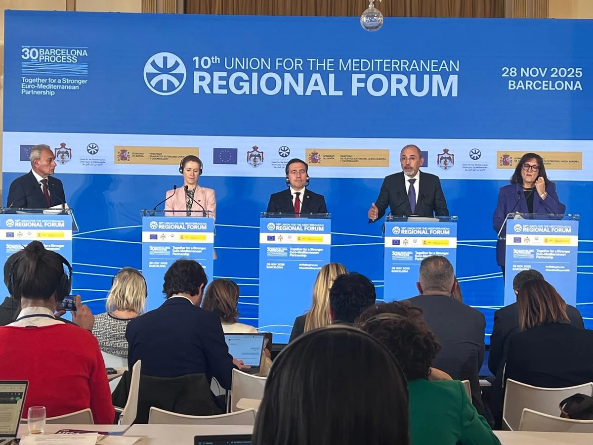 Jordanian Foreign Minister Ayman Safadi called for a sustained peace in Gaza and reaffirmed support for the two-state solution during the 10th Regional Forum of Foreign Ministers of the Union for the Mediterranean, which ended Friday. (Jordan News Agency)