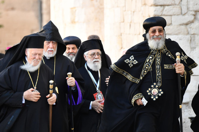 The head of Egypt’s Coptic Church, Pope Tawadros II (R). (AFP/File)