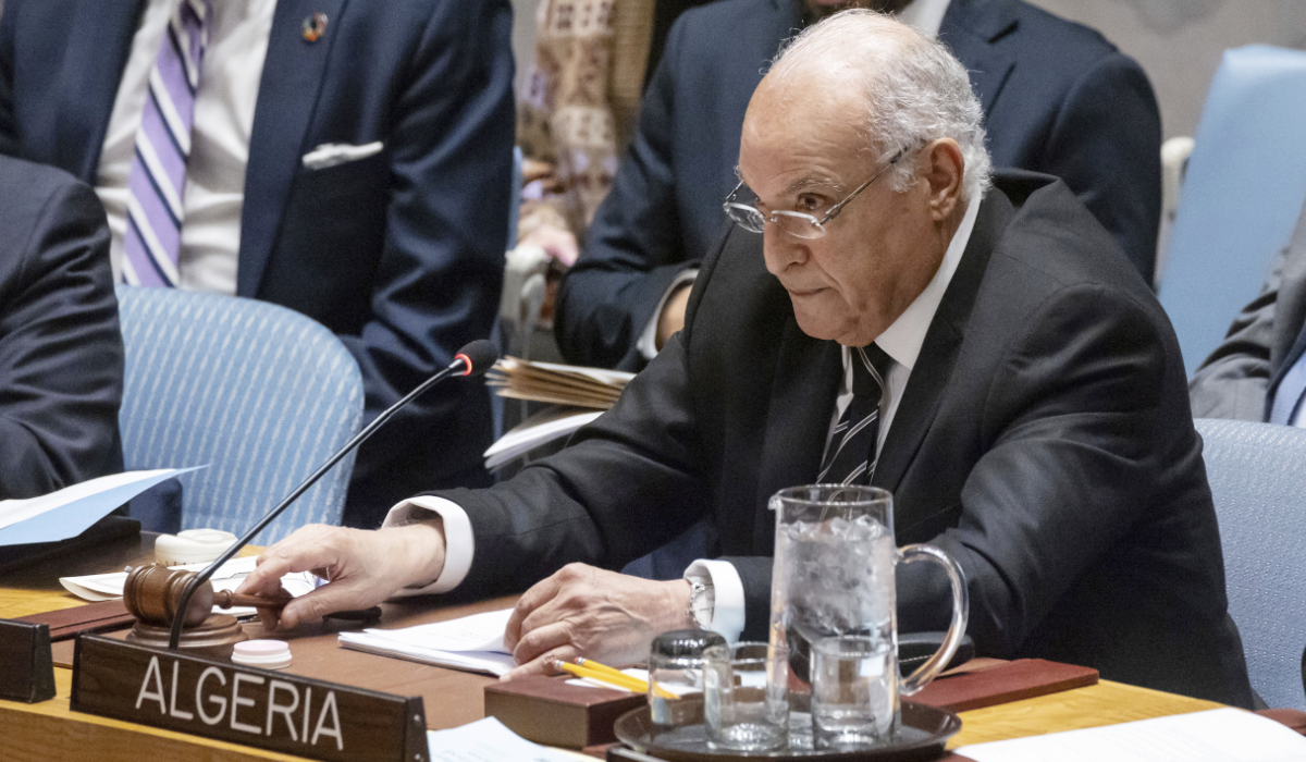 Algeria's Minister of Foreign Affairs, National Community Abroad and African Affairs Ahmed Attaf speaks during a Security Council meeting at the United Nations headquarters, Monday, Jan. 20, 2025. (AP)