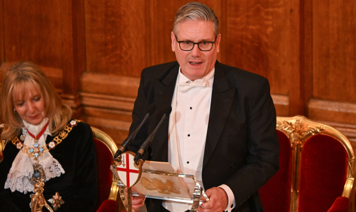 British Prime Minister Keir Starmer speaks during the annual Lady Mayor's Banquet at the Guildhall in London, Britain, December 1, 2025. (Reuters)