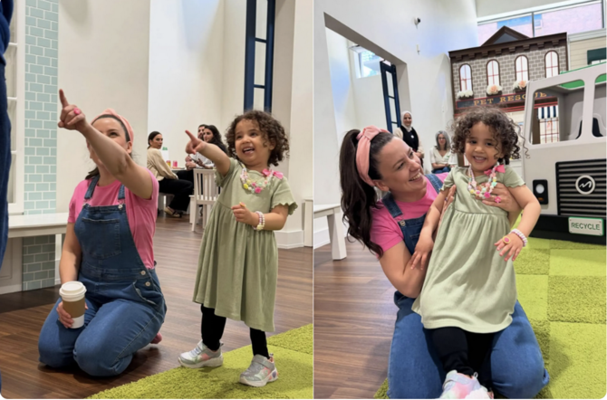 Ms. Rachel with Rahaf, a three-year-old Palestinian and double-amputee, who lost her legs when her Gaza home was hit by an airstrike. (Instagram: @msrachelforlittles)