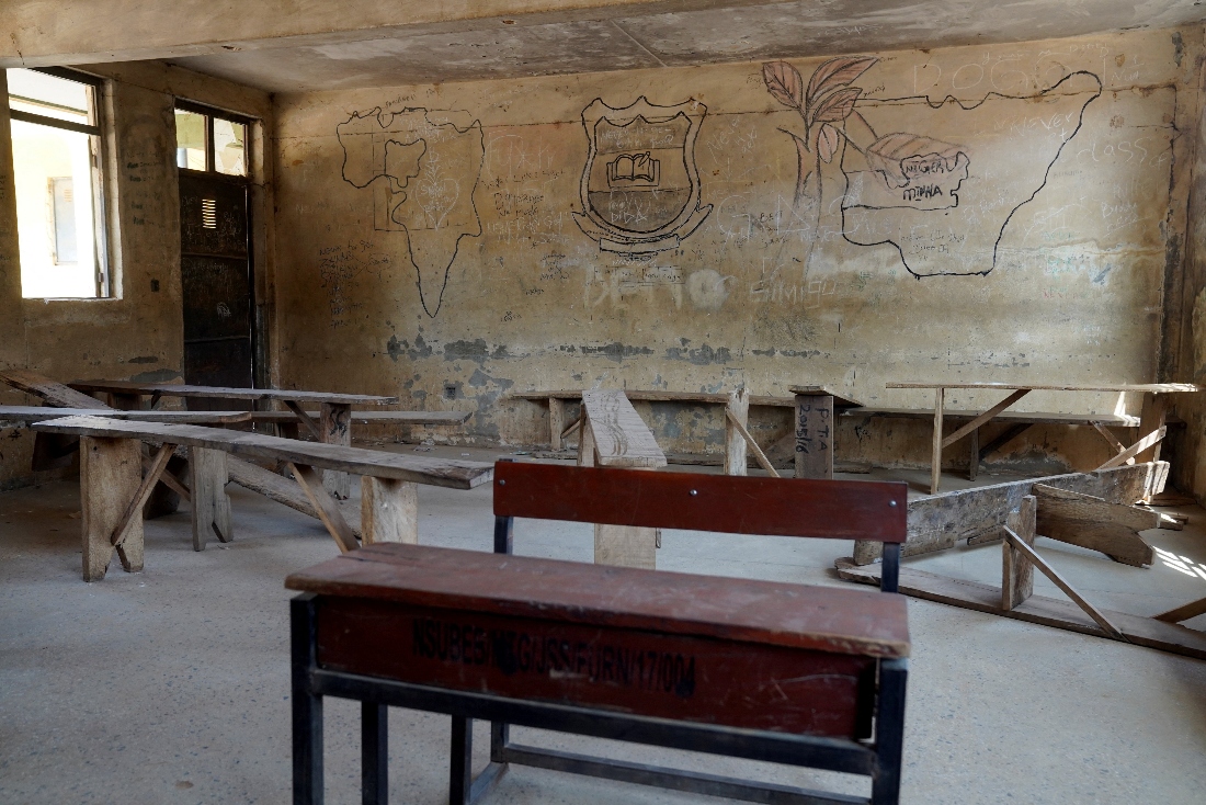 An empty classroom at Government Day Science College in Minna, following the closure of all government schools due to insecurity in Niger State, Nigeria. (Reuters)