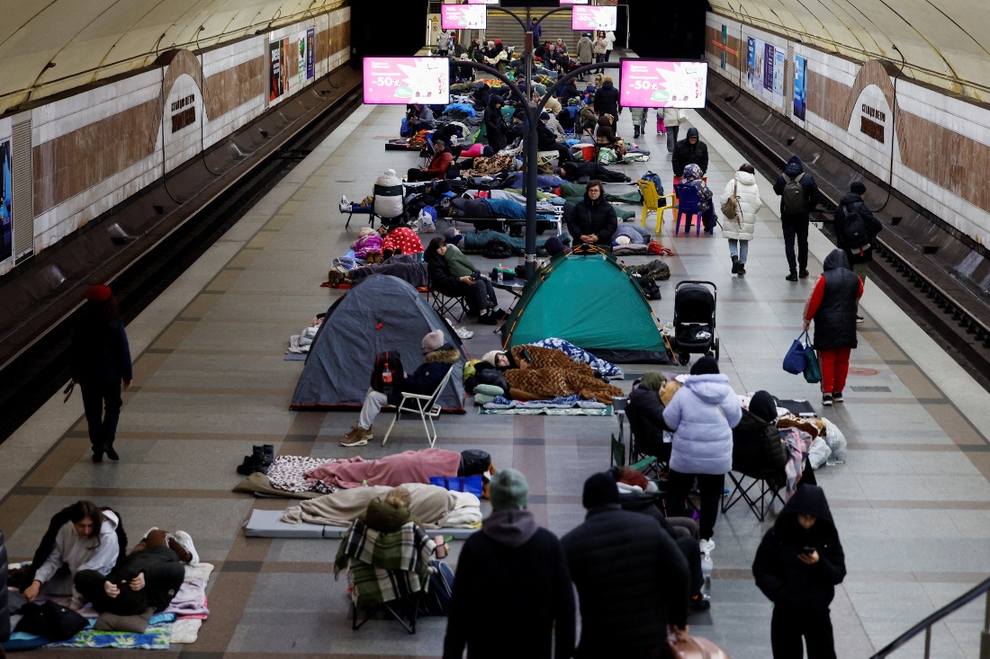 People take shelter inside a metro station during an overnight Russian missile and drone strike in Kyiv, Ukraine. (Reuters)