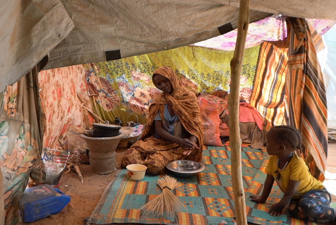 Awadeya, a Sudanese displaced woman who was held by the paramilitary Rapid Support Forces (RSF), at a camp, in Tawila. (Reuters)