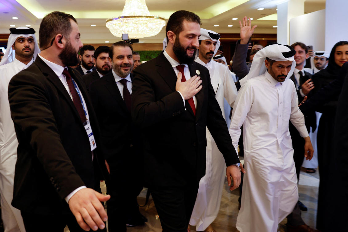 Syrian President Ahmed al-Sharaa attends the 23rd edition of the annual Doha Forum, in Doha, Qatar, December 6, 2025. (Reuters)