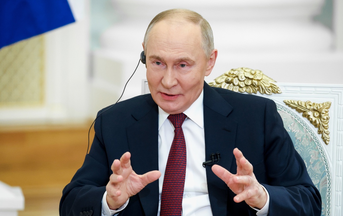 Russian President Vladimir Putin gestures during an interview with journalists at the Kremlin in Moscow, Russia. (AP)