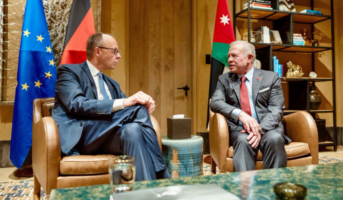 King Abdullah of Jordan receives German Chancellor Friedrich Merz in Aqaba. (Petra)