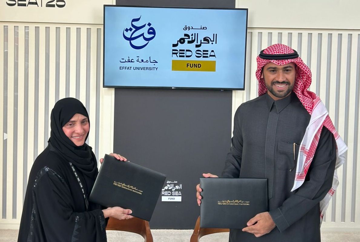 Dr. Haifa Reda Jamal Al-Lail, Effat University’s president, and Faisal Baltyuor, CEO of the Red Sea Film Foundation, signed an agreement to continue the partnership between their two organizations that helps Saudi women filmmakers. (Supplied)