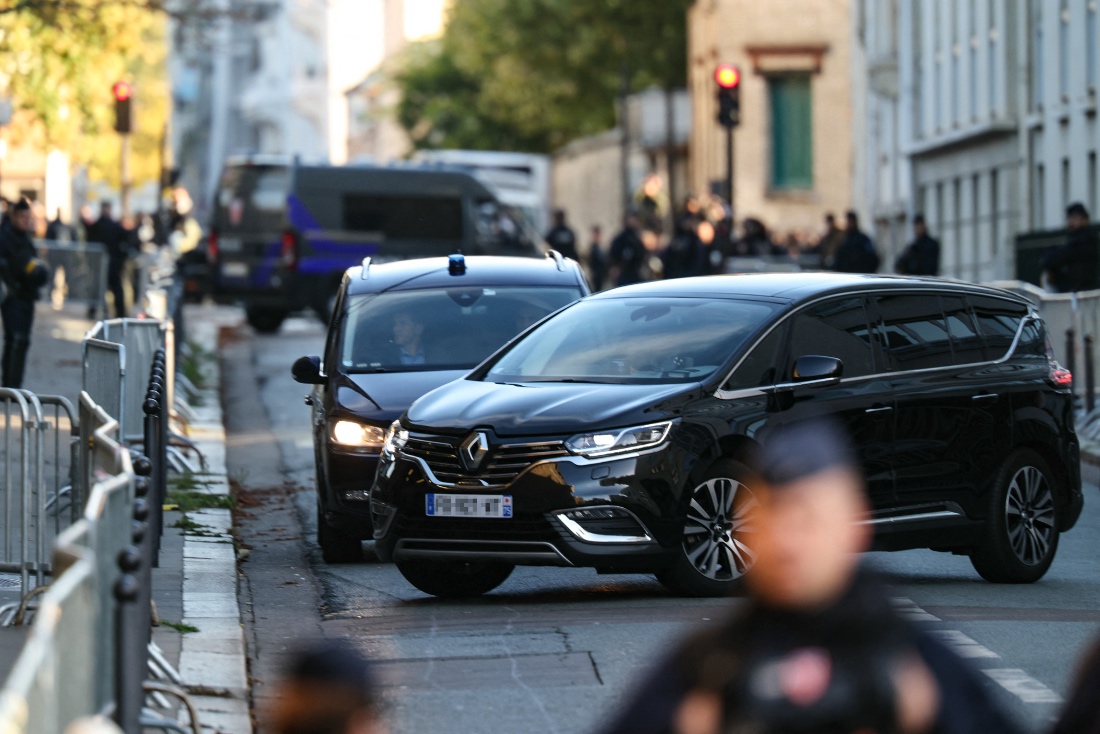 France's former president Nicolas Sarkozy arrives aboard a vehicle at La Sante Prison in Paris, France. (AFP)
