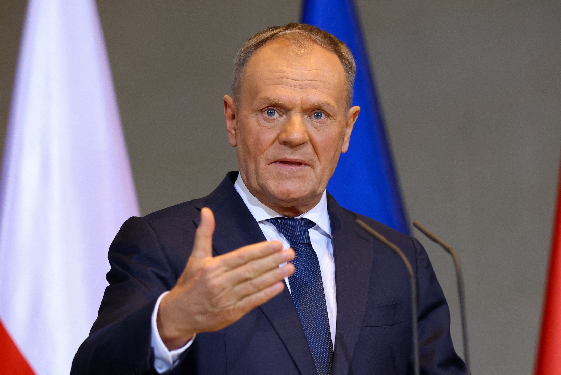 Poland's Prime Minister Donald Tusk holds a press conference on the day of the German-Polish government consultations, at the Chancellery in Berlin, Germany. (Reuters)