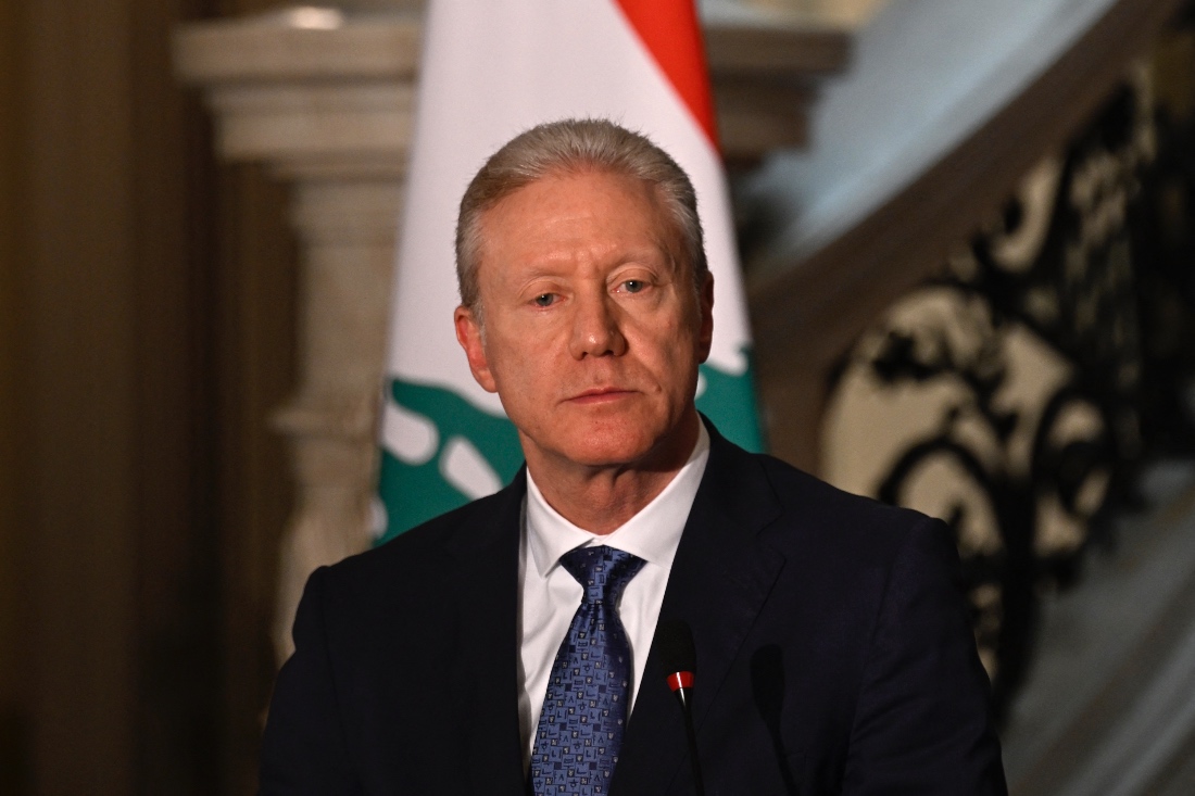 Lebanon's Foreign Minister Youssef Rajji speaks during a joint press conference with his counterpart from Egypt at the Foreign Ministry headquarters in Cairo. (AFP)