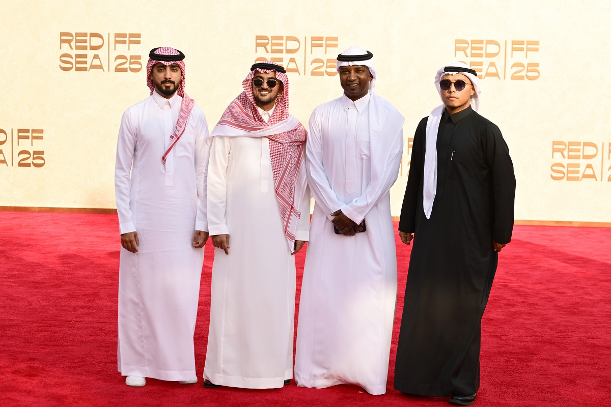 Omar Almuqarri (2nd L), Mohammed Noor (3rd L) and guests attend the "Noor" screening at the Red Sea International Film Festival 2025 on December 07, 2025. (Getty Images)