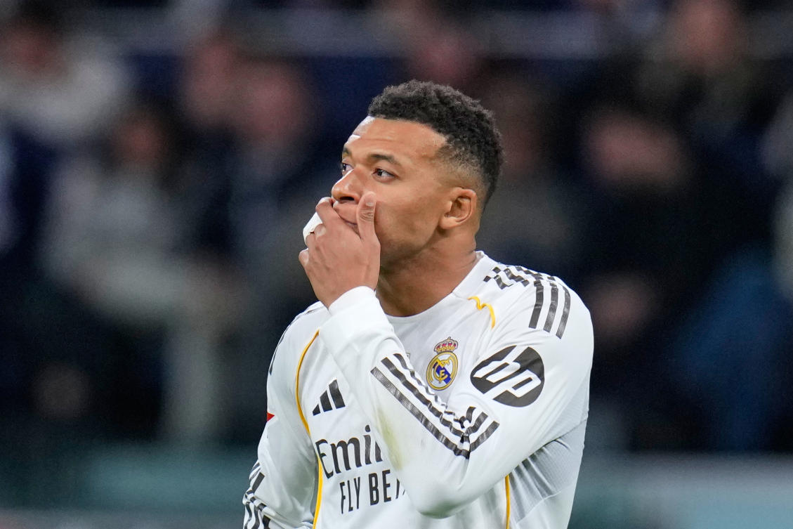 Real Madrid’s Kylian Mbappe reacts during their La Liga match against Celta Vigo in Madrid, Dec. 7, 2025. (AP)
