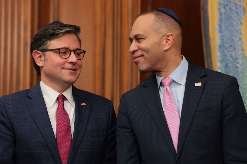 “President Trump and congressional Republicans are restoring American strength, defending our homeland, standing with our allies, and ensuring the United States remains the most powerful and capable military force the world has ever known,” House Speaker Mike Johnson, left, said ahead of the vote. (Getty Images/AFP)