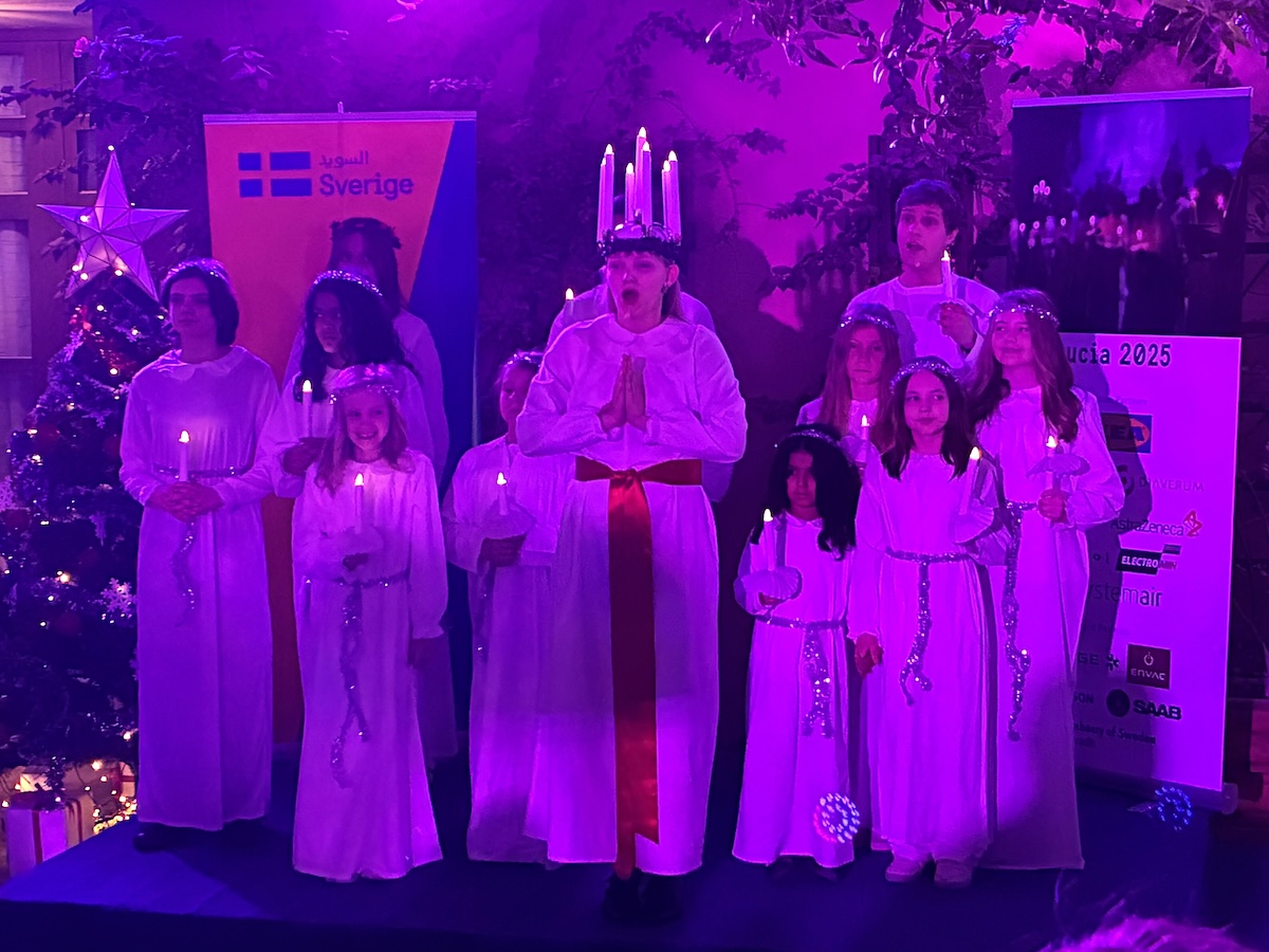 Traditional choir singing and Swedish fare was on offer at the Lucia celebration in the country’s Riyadh embassy on Wednesday evening. (AN photo)