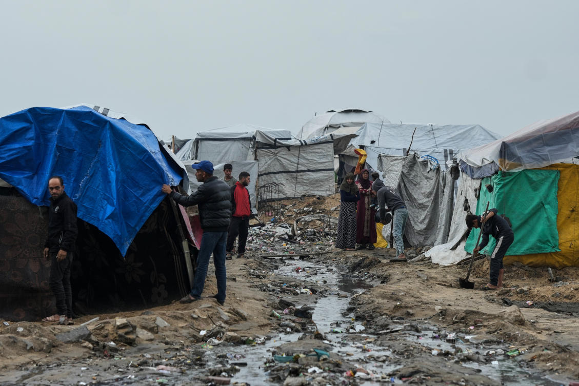 A UN report said 761 displacement sites hosting about 850,000 people are at high risk of flooding and thousands of Palestinians had moved in anticipation of heavy rain. (AP)