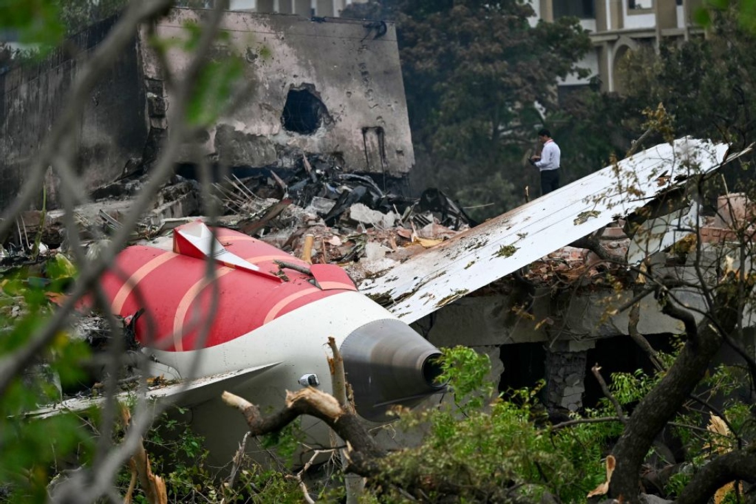 Debris of Air India flight 171 is pictured after it crashed in a residential area near the airport in Ahmedabad, India. (AFP)