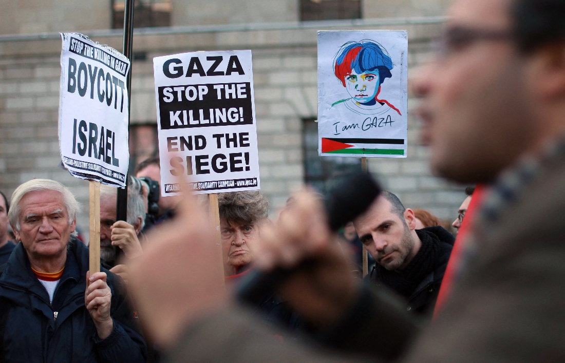 Protesters join the Ireland - Palestine Solidarity Campaign demonstration in Dublin, Ireland. (AFP)