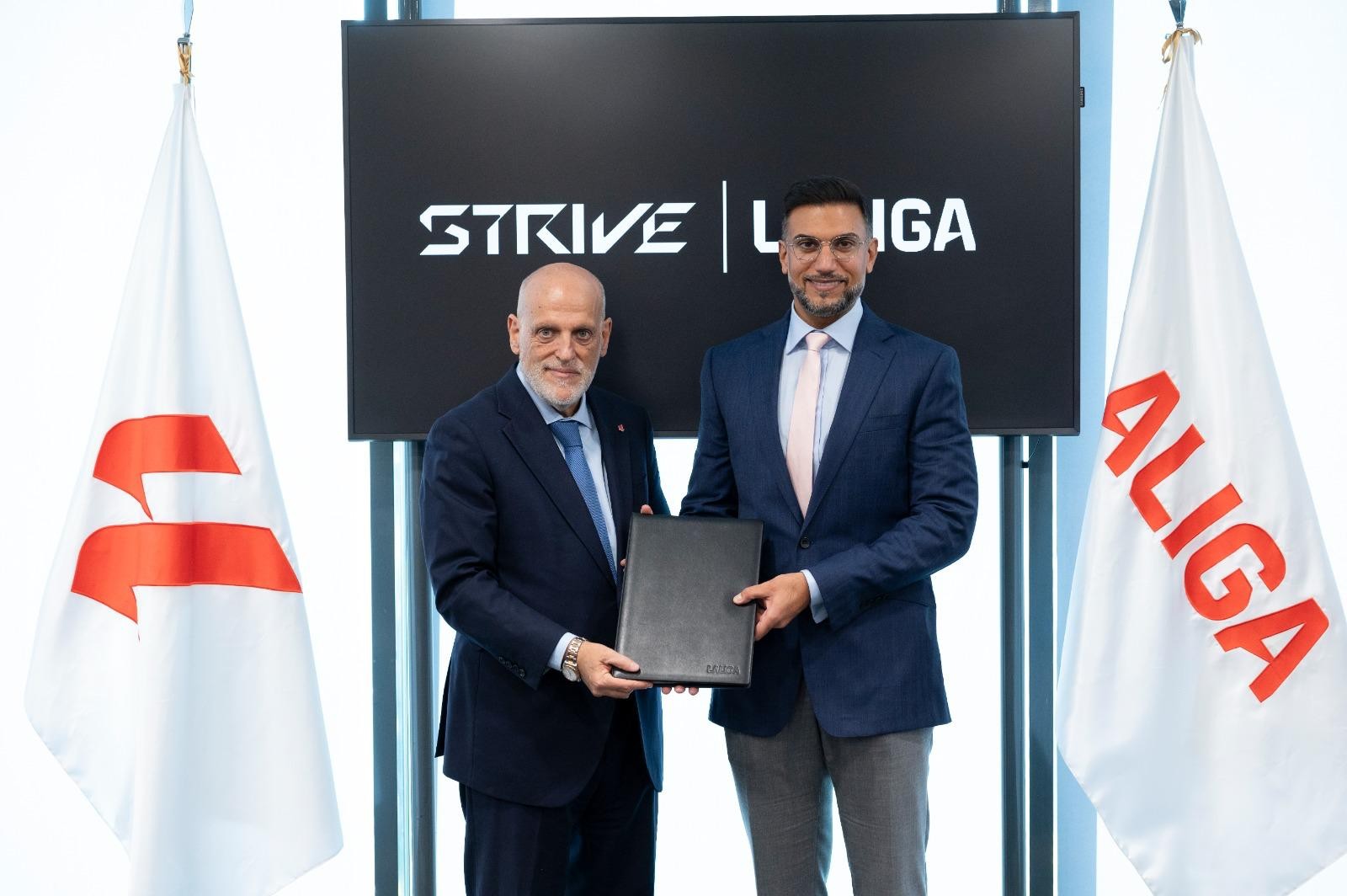 La Liga President Javier Tebas with Abdulla Al-Zain, the Chairman of Strive Sports & Entertainment