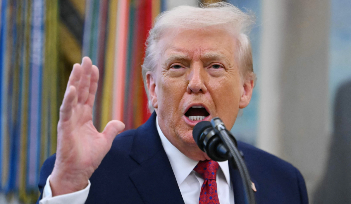 US President Donald Trump speaks during a Mexican Border Defense Medal presentation in the Oval Office of the White House in Washington, DC, on December 15, 2025. (AFP)