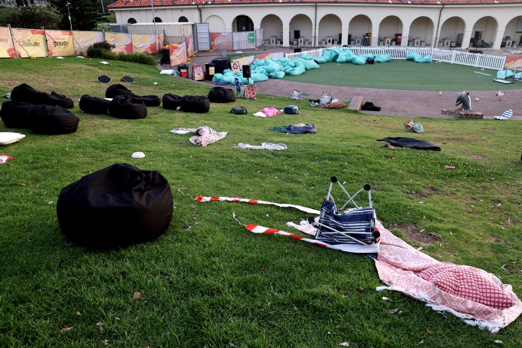 Belongings of members of the Jewish community are seen at the scene of a shooting at Bondi Beach in Sydney, Australia. (AFP)