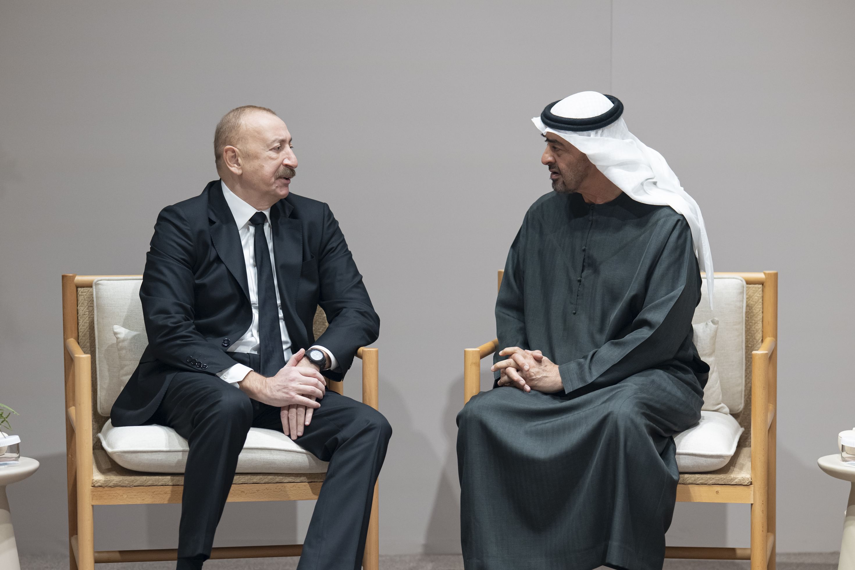 The president of the UAE, Mohammed bin Zayed Al-Nahyan, and his Azerbaijani counterpart, Ilham Aliyev, discussed the comprehensive strategic partnership between their countries on Wednesday. (WAM)
