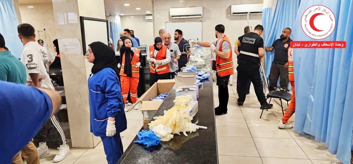 Emergency responders and medical teams coordinate care inside the emergency unit at Al-Hamshari Hospital. (Supplied)