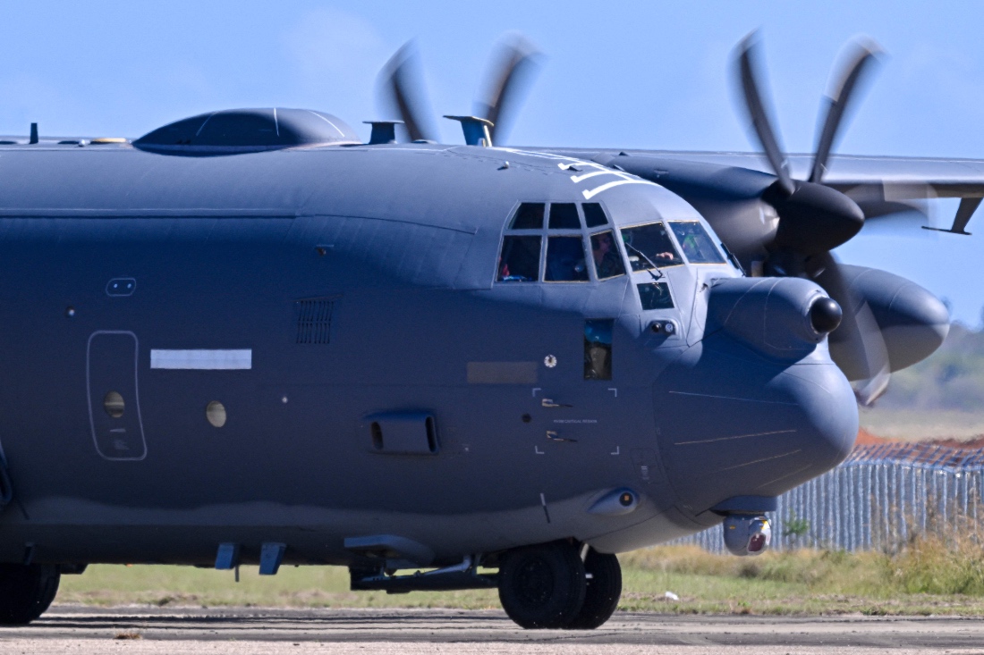 A US Air Force C-130 Hercules taxis at Rafael Hernandez Airport in Aguadilla, Puerto Rico. (AFP)
