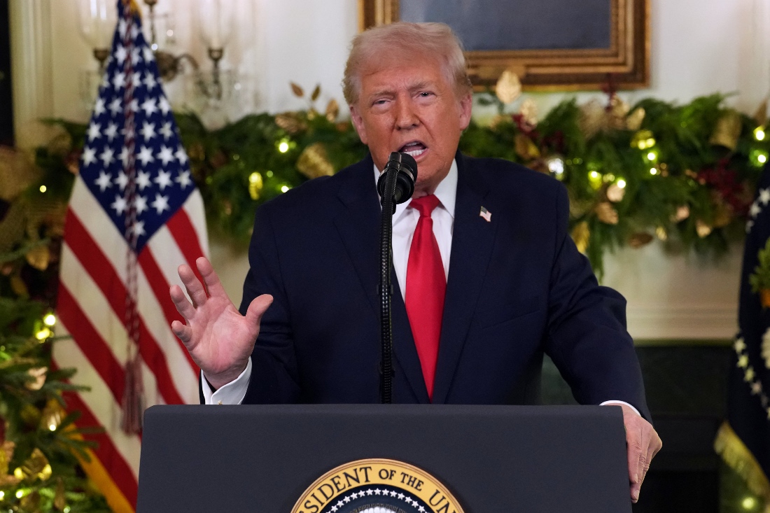 US President Donald Trump addresses the nation from the Diplomatic Reception Room of the White House in Washington. (AFP)
