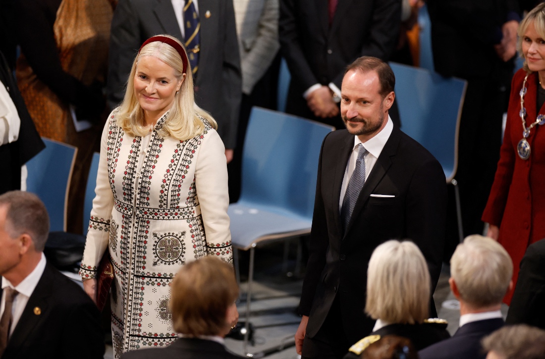 Crown Prince Haakon of Norway and Crown Princess Mette-Marit of Norway arrive at Oslo City Hall, Norway. (AFP)