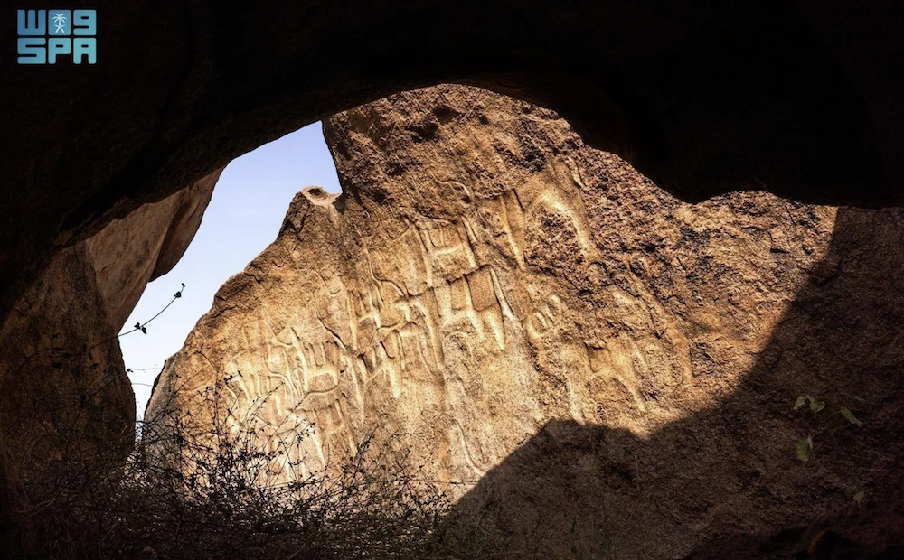 Carved into mountain walls in Al-Sail Al-Sagheer, a district in Taif governorate, ancient rock engravings offer a rare glimpse into the lives of early inhabitants who once roamed western Arabia. (SPA)