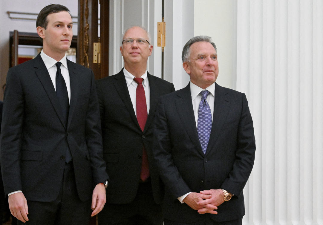 Russian presidential envoy Kirill Dmitriev, US President Donald Trump’s special envoy Steve Witkoff and son-in-law Jared Kushner attend a meeting with Russian President Vladimir Putin at the Kremlin in Moscow, Russia, December 2, 2025. (Sputnik)