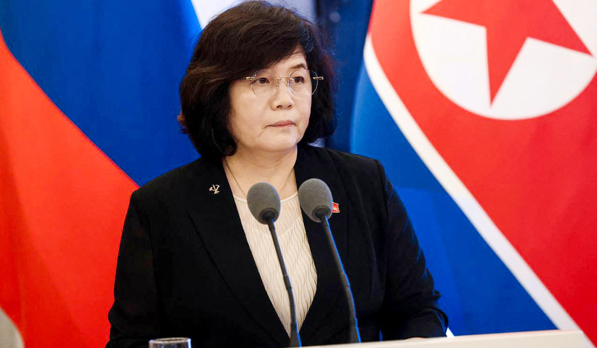North Korea's Foreign Minister Choe Son-hui as she delivers a joint press conference with her Russian (unseen) counterpart in Wonsan. (AFP)