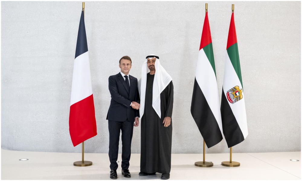UAE President Sheikh Mohamed bin Zayed Al-Nahyan and French President Emmanuel Macron. (WAM)