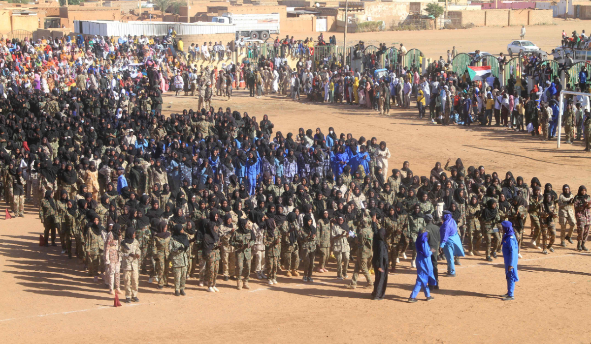 Sudanese soldiers march after completing a training courses, with the aim of supporting the Sudanese regular army in the Ombada locality west of Omdurman, on December 15, 2025, in the capital Khartoum. (AFP)