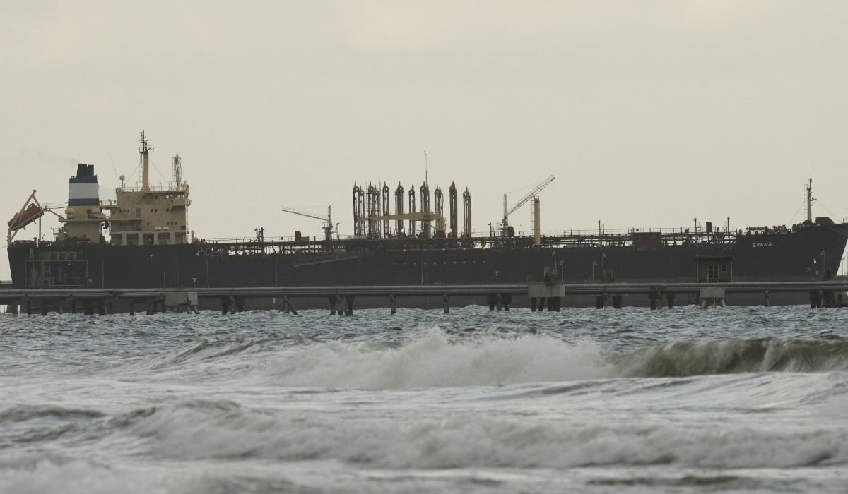 Evana, an oil tanker, is docked at El Palito port in Puerto Cabello, Venezuela, Sunday, Dec. 21, 2025. (AP)