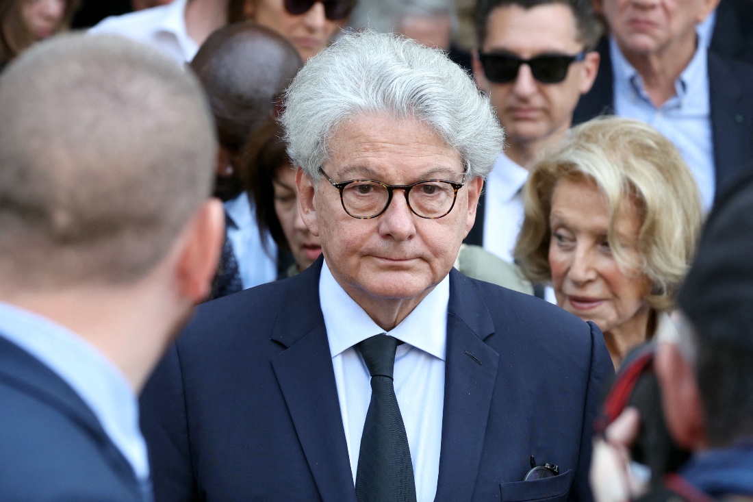Former European Commissioner for the Internal Market Thierry Breton attends the funeral of the late French journalist Philippe Labro at the Saint-Germain-des-Pres church in Paris, France. (AFP)