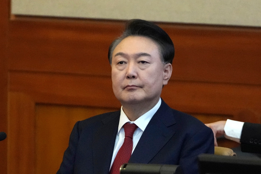 South Korea's impeached President Yoon Suk Yeol attends a hearing of his impeachment trial at the Constitutional Court in Seoul, South Korea. (AP)