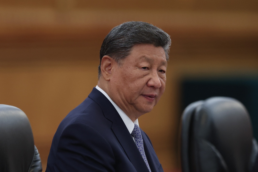 Chinese President Xi Jinping speaks at the beginning of a bilateral meeting with President of Congo Republic Denis Sassou Nguesso in Beijing, China. (AFP)